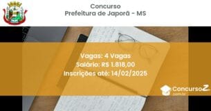 Concurso Público 1002 prefeitura de japora ms 4 vagas junho 2025