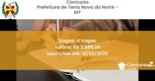Concurso Público 1015 prefeitura de terra nova do norte mt 4 vagas julho 2025