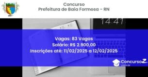 Concurso Público 1042 prefeitura de baia formosa rn 83 vagas junho 2025