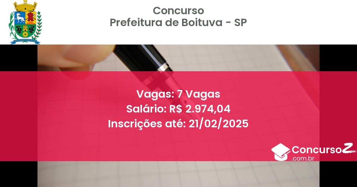 Concurso Público 1057 prefeitura de boituva sp 7 vagas setembro 2025