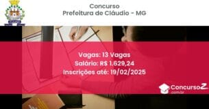 Concurso Público 1067 prefeitura de claudio mg 13 vagas julho 2025