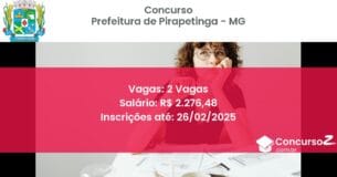 Concurso Público 1071 prefeitura de pirapetinga mg 2 vagas junho 2025