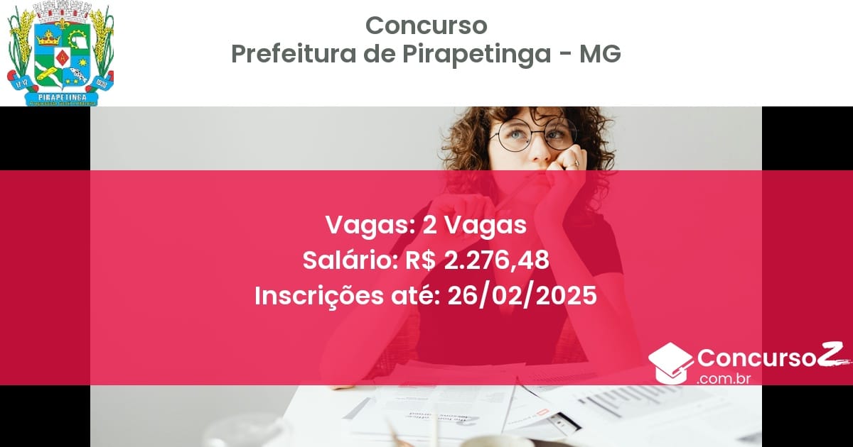 Concurso Público 1071 prefeitura de pirapetinga mg 2 vagas junho 2025