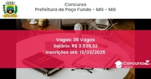 Concurso Público 1073 prefeitura de poco fundo mg mg 36 vagas junho 2025