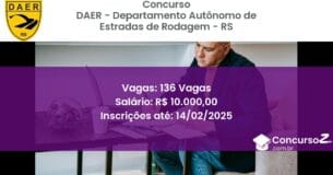 Concurso Público 1085 daer departamento autonomo de estradas de rodagem rs 136 vagas julho 2025