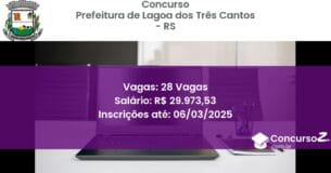 Concurso Público 1096 prefeitura de lagoa dos tres cantos rs 28 vagas julho 2025