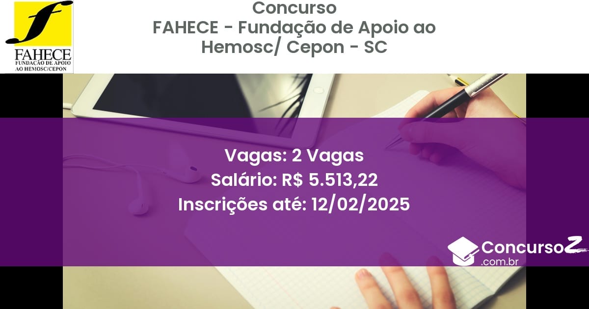 Concurso Público 1101 fahece fundacao de apoio ao hemosc cepon sc 2 vagas maio 2025
