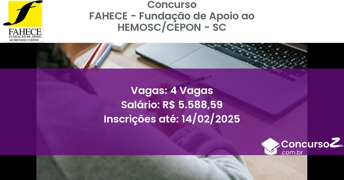 Concurso Público 1112 fahece fundacao de apoio ao hemosccepon sc 4 vagas junho 2025