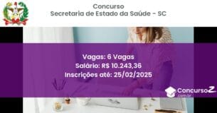 Concurso Público 1116 secretaria de estado da saude sc 6 vagas junho 2025