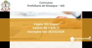 Concurso Público 1121 prefeitura de nioaque ms 153 vagas maio 2025
