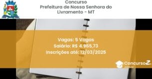Concurso Público 1126 prefeitura de nossa senhora do livramento mt 5 vagas junho 2025