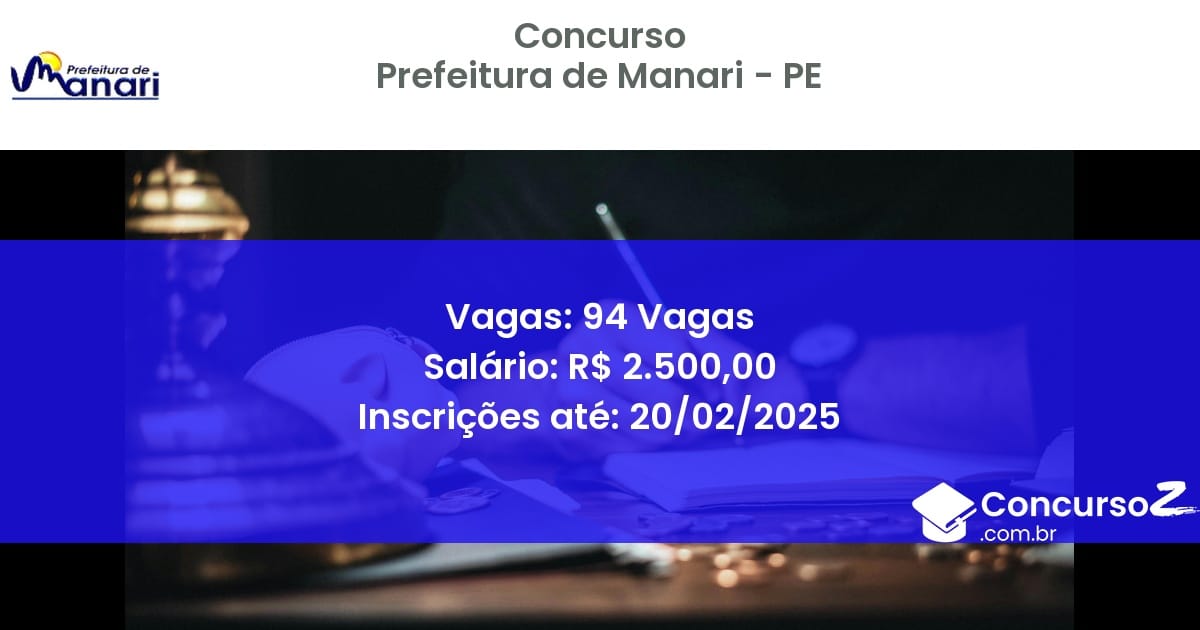 Concurso Público 1136 prefeitura de manari pe 94 vagas junho 2025
