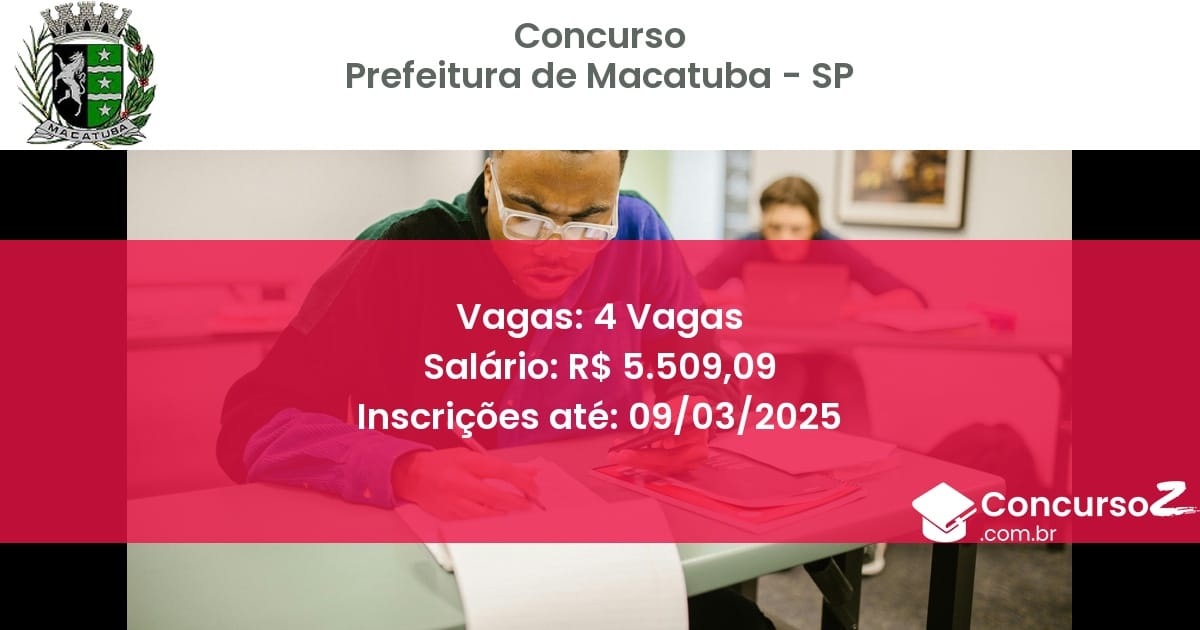 Concurso Público 1145 prefeitura de macatuba sp 4 vagas junho 2025