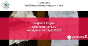 Concurso Público 1154 prefeitura de inimutaba mg 3 vagas maio 2025