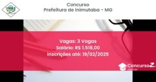 Concurso Público 1156 prefeitura de inimutaba mg 3 vagas julho 2025