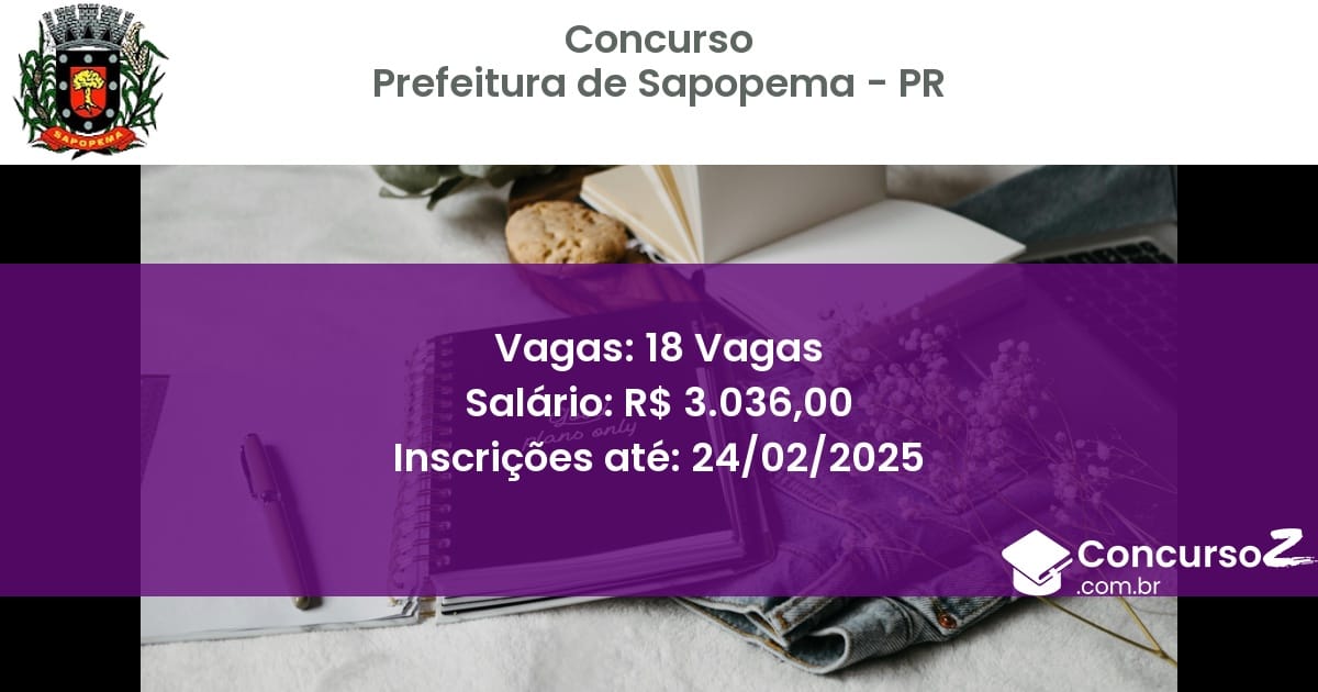Concurso Público 1168 prefeitura de sapopema pr 18 vagas junho 2025