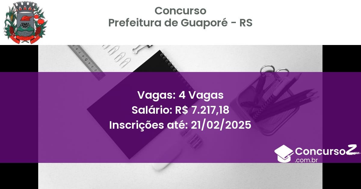 Concurso Público 1181 prefeitura de guapore rs 4 vagas junho 2025
