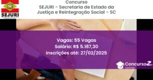 Concurso Público 1203 sejuri secretaria de estado da justica e reintegracao social sc 55 vagas maio 2025