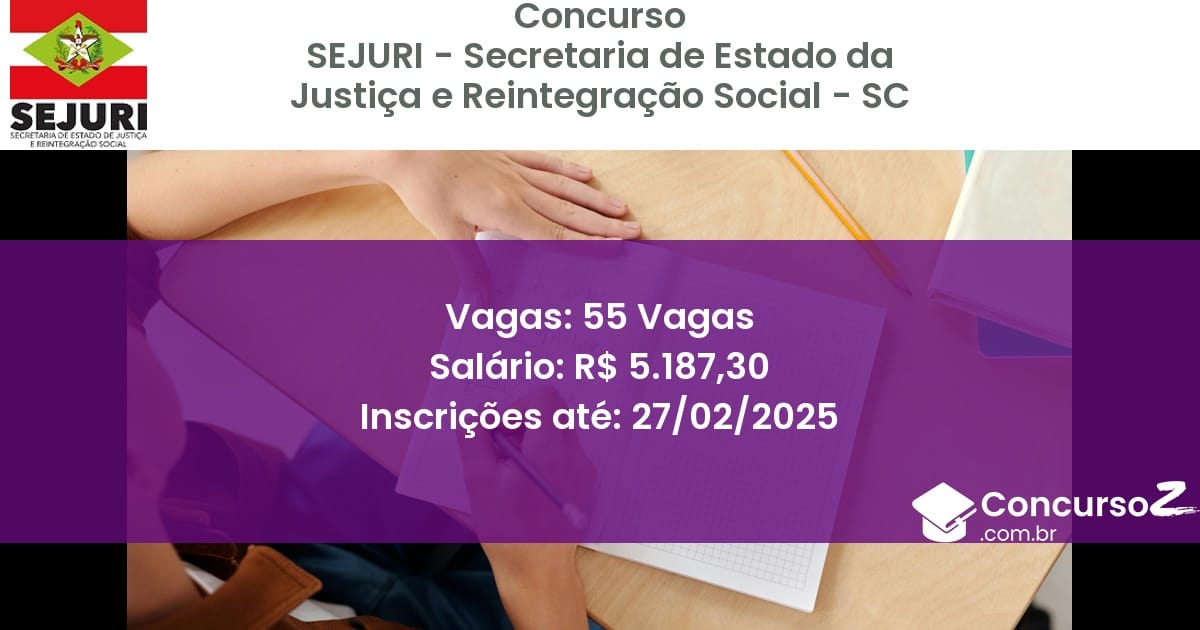 Concurso Público 1203 sejuri secretaria de estado da justica e reintegracao social sc 55 vagas maio 2025
