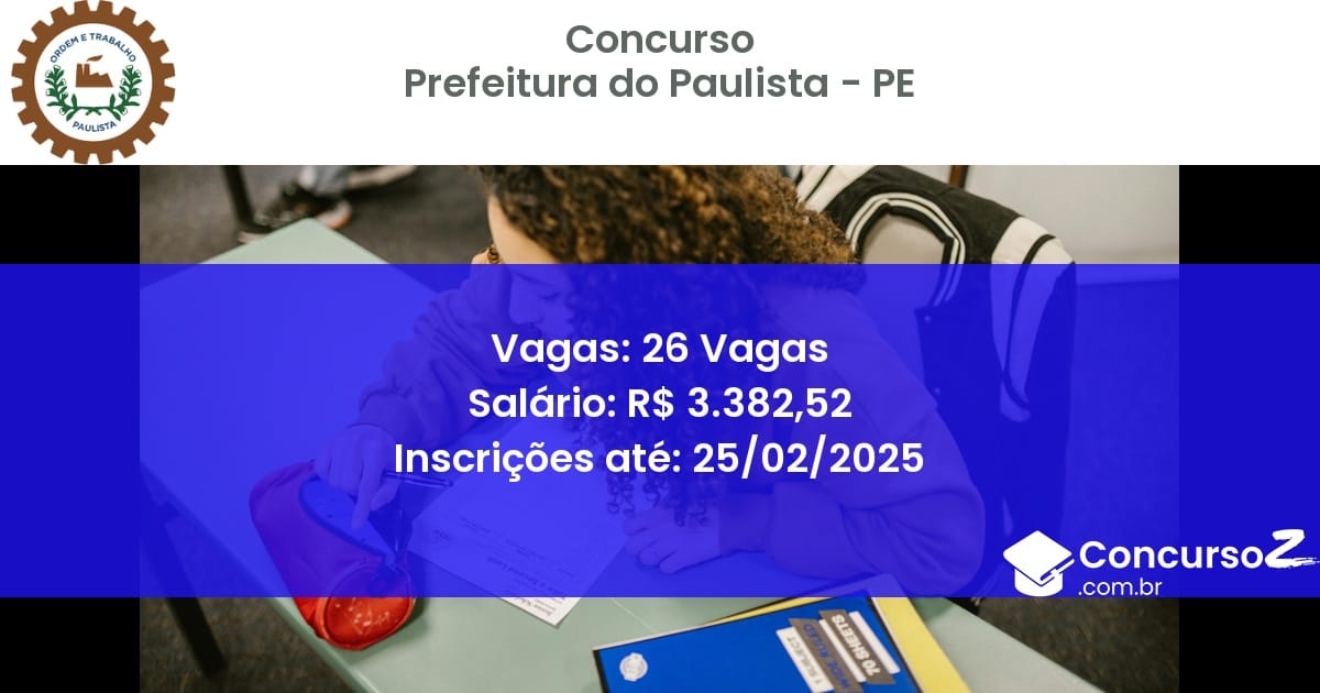 Concurso Público 1223 prefeitura do paulista pe 26 vagas junho 2025