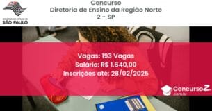 Concurso Público 1228 diretoria de ensino da regiao norte 2 sp 193 vagas junho 2025