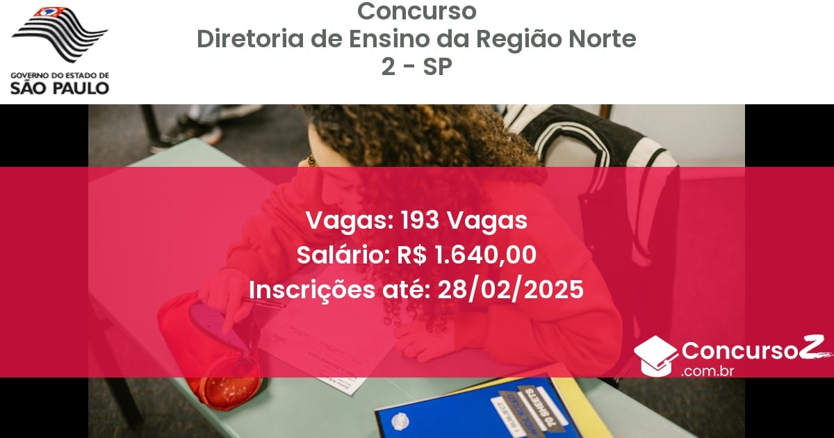 Concurso Público 1228 diretoria de ensino da regiao norte 2 sp 193 vagas junho 2025