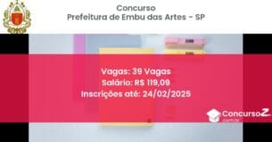 Concurso Público 1239 prefeitura de embu das artes sp 39 vagas junho 2025