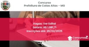 Concurso Público 1263 prefeitura de catas altas mg ver edital junho 2025