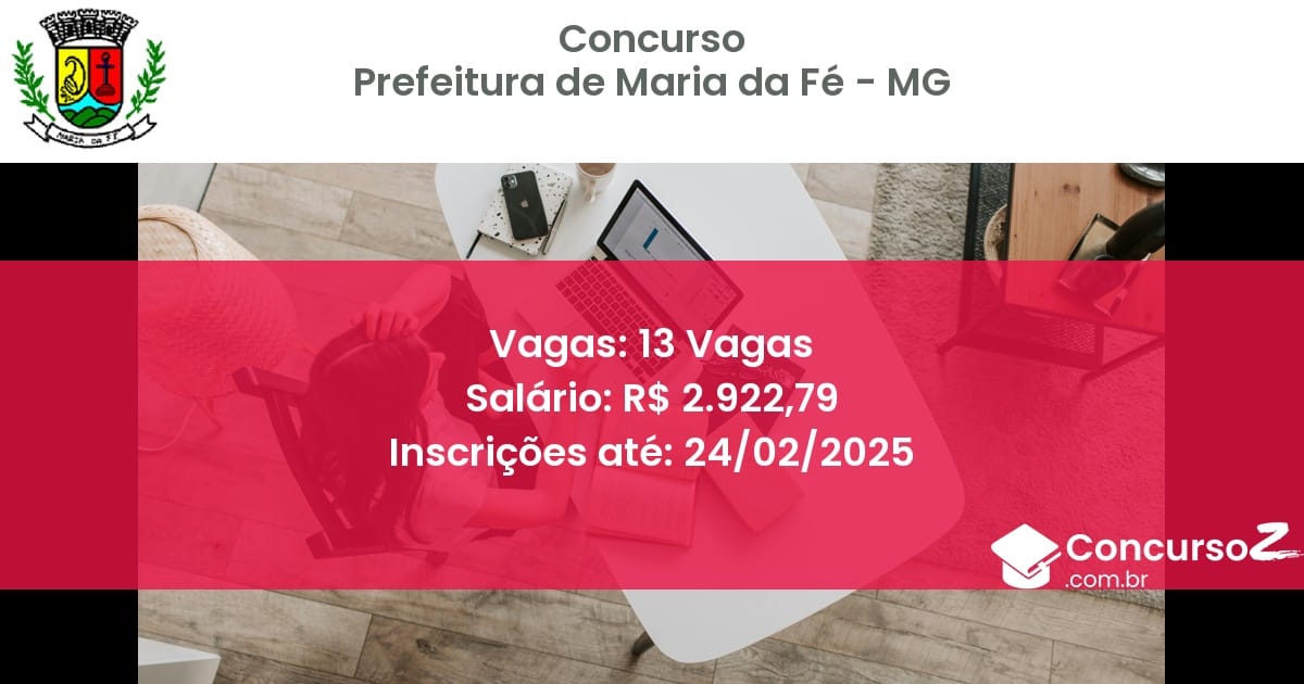 Concurso Público 1269 prefeitura de maria da fe mg 13 vagas junho 2025