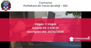 Concurso Público 1280 prefeitura de tocos do moji mg 2 vagas junho 2025