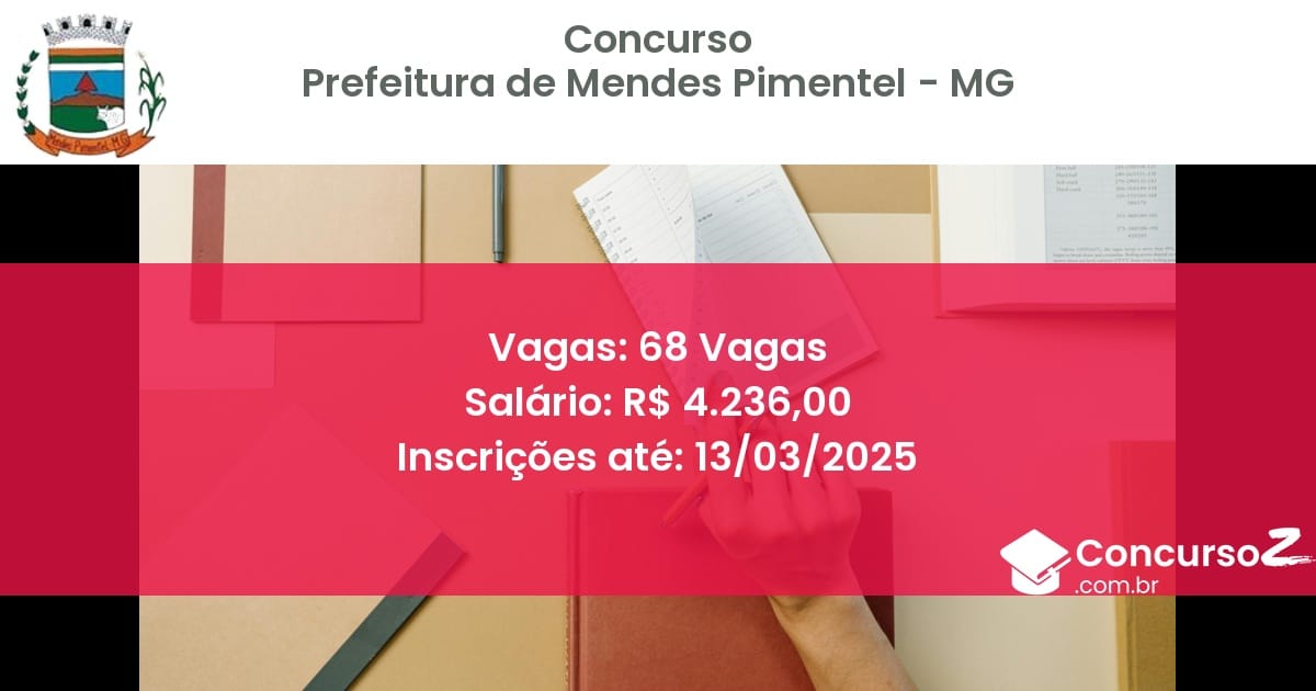 Concurso Público 129 prefeitura de mendes pimentel mg 68 vagas junho 2025