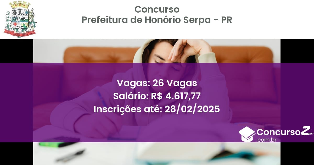 Concurso Público 1292 prefeitura de honorio serpa pr 26 vagas junho 2025