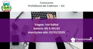 Concurso Público 1325 prefeitura de calmon sc ver edital julho 2025