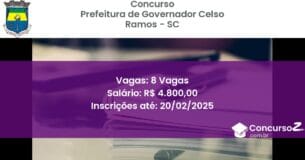 Concurso Público 1327 prefeitura de governador celso ramos sc 8 vagas junho 2025