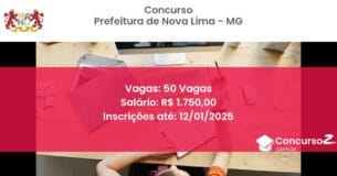 Concurso Público 133 prefeitura de nova lima mg 50 vagas junho 2025