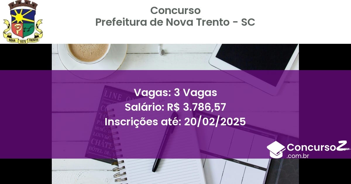 Concurso Público 1336 prefeitura de nova trento sc 3 vagas julho 2025