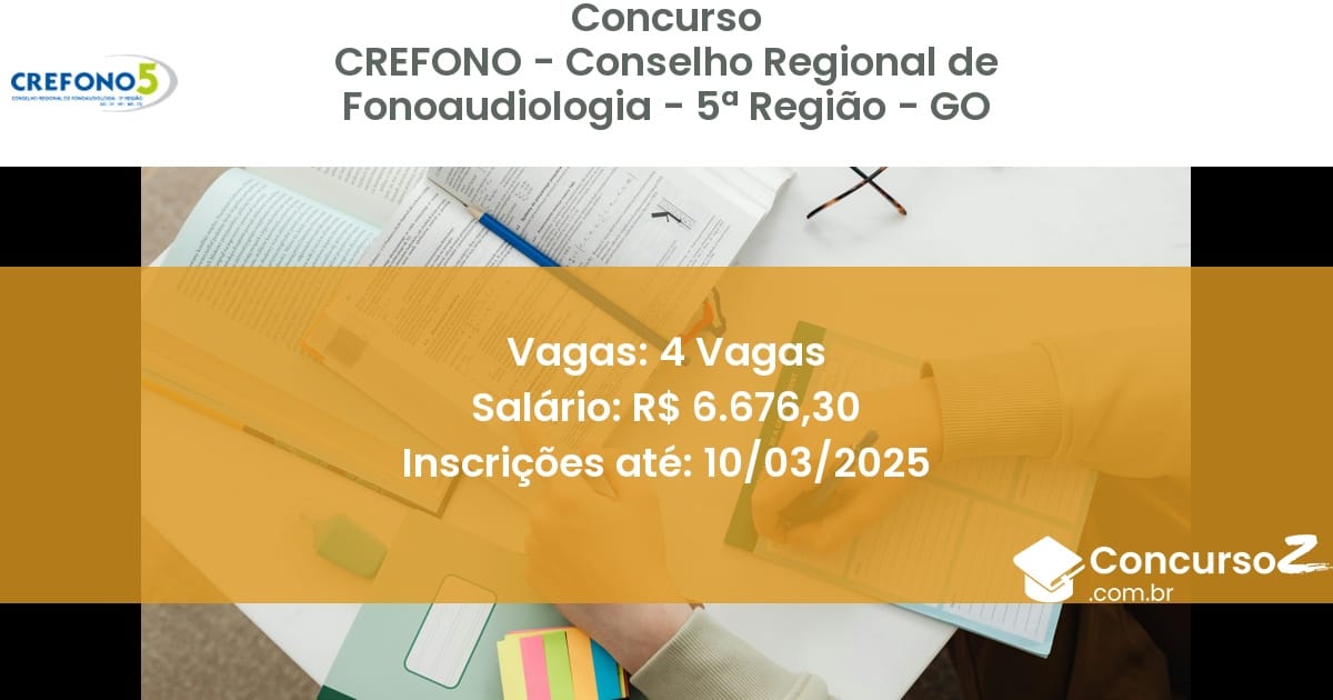 Concurso Público 1343 crefono conselho regional de fonoaudiologia 5 regiao go 4 vagas julho 2025