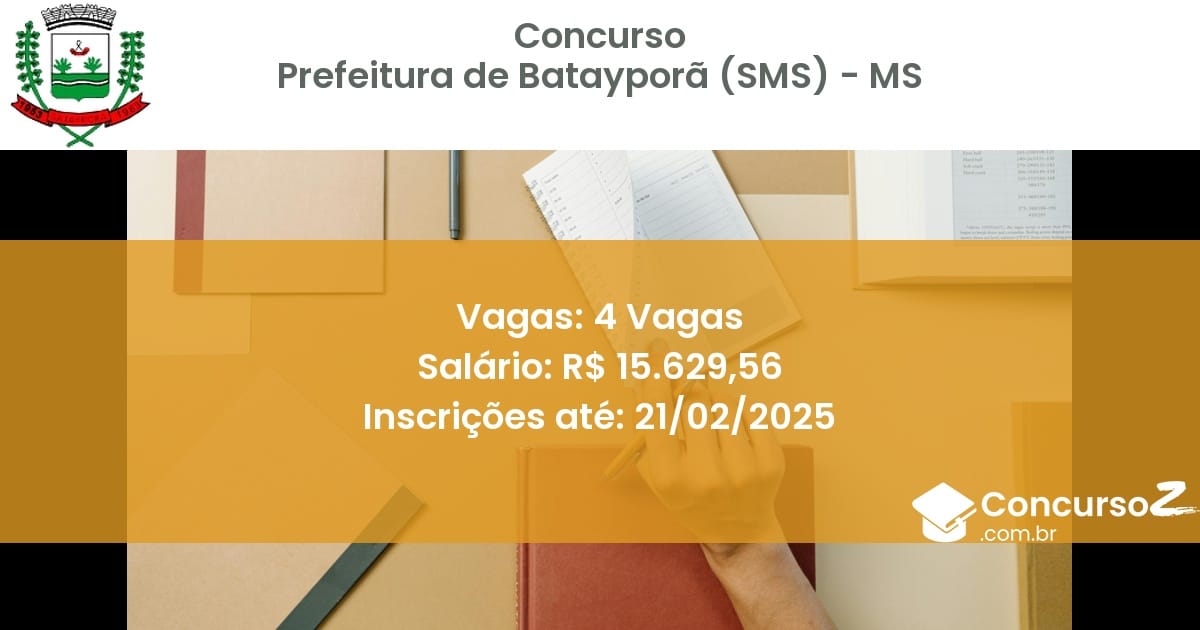 Concurso Público 1348 prefeitura de bataypora sms ms 4 vagas julho 2025