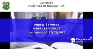 Concurso Público 1371 prefeitura de itajuipe ba 184 vagas junho 2025