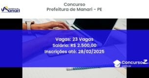 Concurso Público 1379 prefeitura de manari pe 23 vagas julho 2025