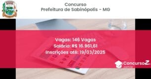 Concurso Público 138 prefeitura de sabinopolis mg 146 vagas julho 2025