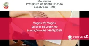 Concurso Público 139 prefeitura de santa cruz do escalvado mg 23 vagas julho 2025