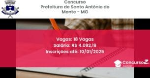 Concurso Público 142 prefeitura de santo antonio do monte mg 18 vagas maio 2025