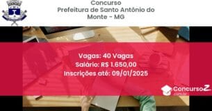 Concurso Público 143 prefeitura de santo antonio do monte mg 40 vagas junho 2025