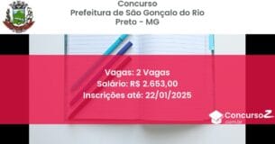 Concurso Público 145 prefeitura de sao goncalo do rio preto mg 2 vagas junho 2025