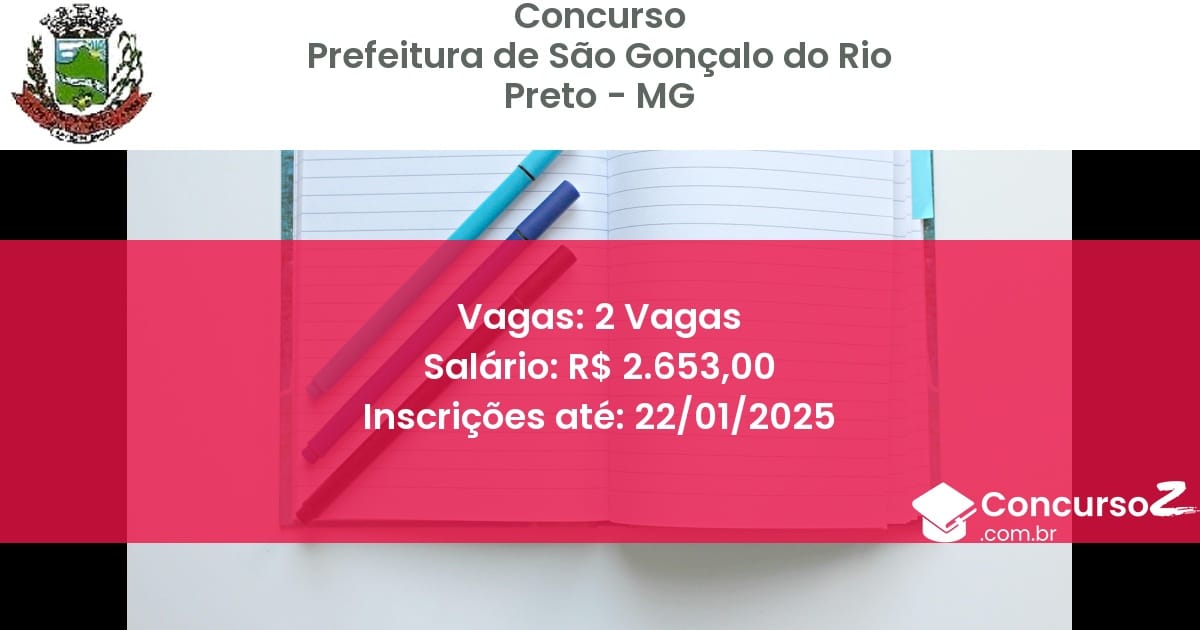 Concurso Público 145 prefeitura de sao goncalo do rio preto mg 2 vagas junho 2025