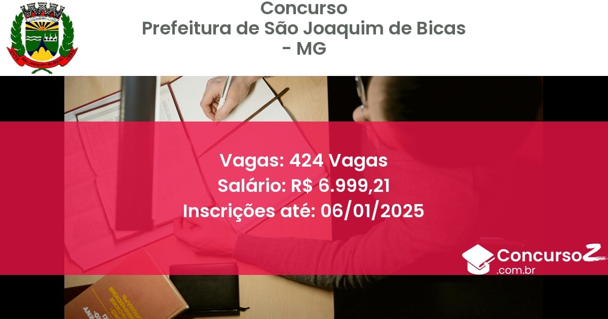 Concurso Público 146 prefeitura de sao joaquim de bicas mg 424 vagas junho 2025