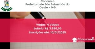 Concurso Público 148 prefeitura de sao sebastiao do oeste mg 4 vagas maio 2025