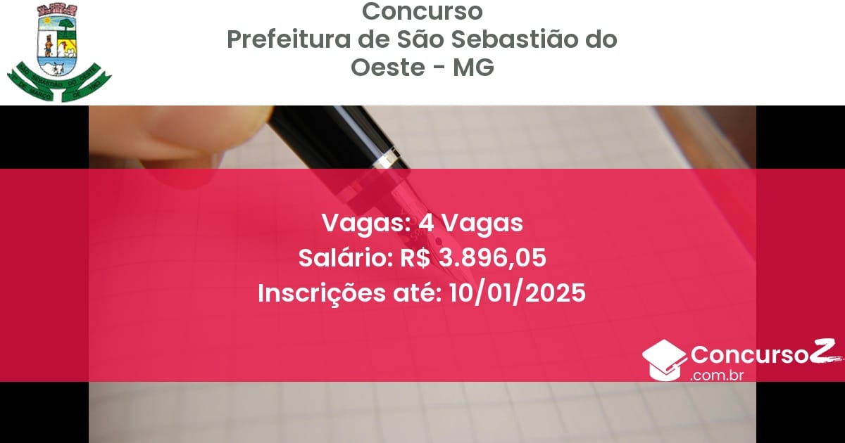 Concurso Público 148 prefeitura de sao sebastiao do oeste mg 4 vagas julho 2025