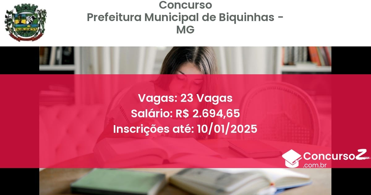 Concurso Público 155 prefeitura municipal de biquinhas mg 23 vagas julho 2025